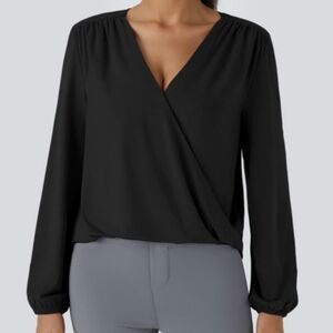 HALARA•NWT Black V-Neck Wrap Button Blouse. Sz XL